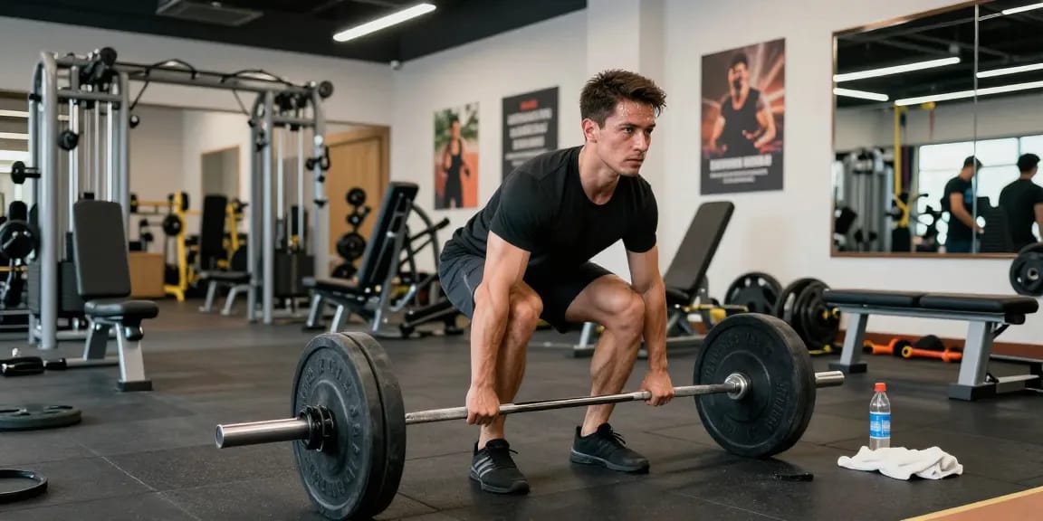 Anabolika kaufen und Muskelaufbau im Fitnessstudio mit einem athletischen Mann beim Training