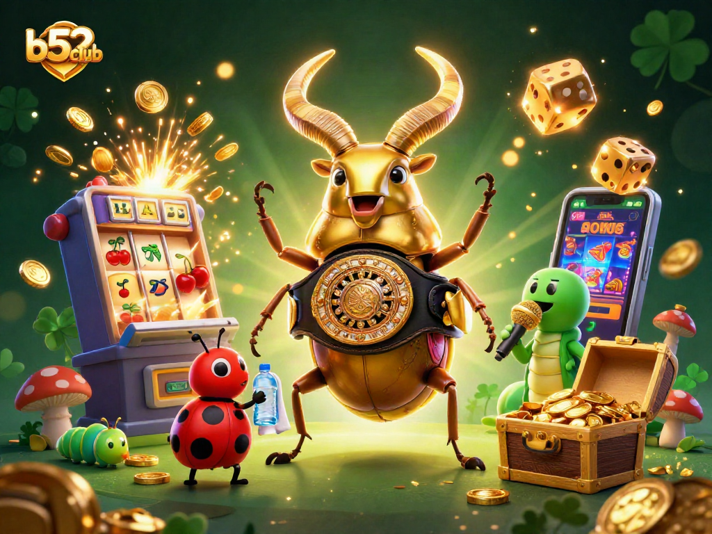 Experience the thrill of b52club with animated characters and vibrant casino elements in a dynamic scene.