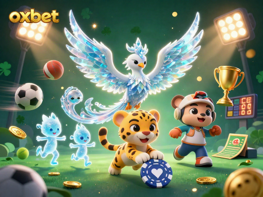 Bet on oxbet with dynamic sports action and immersive casino elements in this vibrant illustration.